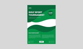 plantilla de volante de torneo de golf. diseño de volante de eventos deportivos de golf en color verde. vector