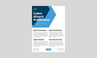 cyber security protection flyer design. data protection service poster leaflet in blue color. data protection service layout vector template.