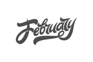 February typography on white isolated background. Used for banners, calendars, posters, icons, labels. Modern brush calligraphy. Vector illustration.