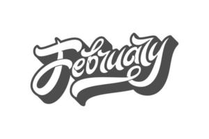 February lettering on white isolated background. Used for banners, calendars, posters, icons, labels. Vector brush calligraphy.