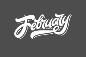 February brush calligraphy on gray background with falling snow. Used for banners, calendars, posters, icons, labels. Vector brush lettering.