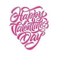 Modern brush calligraphy on St. Valentine day congratuliation. Typography Happy Valentine's Day in the form of heart. Vector illustration on white isolated background.