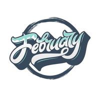 February typography with circle grunge frame on white isolated background. Used for banners, calendars, posters, icons, labels. Modern brush calligraphy. Vector illustration.