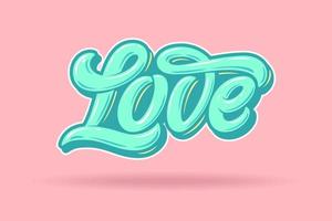 Love typography in the style of the punchy pastels. Pink background and blue letters in pastel colors. Used for invitations to the wedding, greeting cards, banners, flyers. Vector illustration.