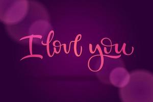 Phrase I love you on a dark violet background for greeting cards, confession of love, invitations and banners. Vector illustration with calligraphy.