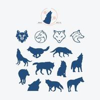 conjunto de vector de diseño de logotipo de silueta de lobo animal