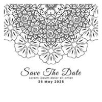 Save the date with mehndi flower. decoration in ethnic oriental, doodle ornament. vector