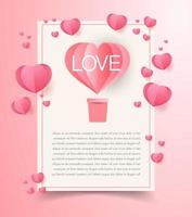 Love and Valentine day, Lovers stand and a paper art heart shape balloon floating in the sky. craft style. vector