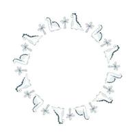Circle Vector frame wreath with dinosaurs and palms. Hand drawn dino with place for baby boy your text on white background. Greeting card, poster design scandinavian element