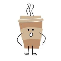 Coffee cup - funny cartoon character with emotion of surprise - white background vector