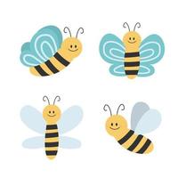 encantador diseño simple de una caricatura de abejas amarillas y negras sobre un fondo blanco vector