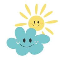 Sun Hugging Cloud. Happy smiling characters. Vector Illustration.