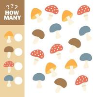 Counting game, how many Mushrooms. Educational children game, vector