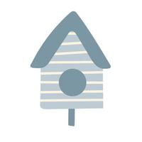 Wooden birdhouse on a stick, a house for birds. Hand drawn vector illustration