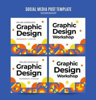 Instagram post pack workshop web banner template retro colorful abstract space area vector