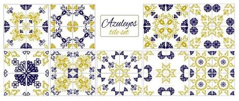 Blue and yellow azulejos tile vector