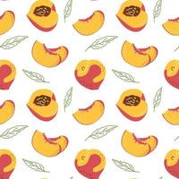 Seamless pattern of a whole peach and slices vector