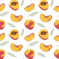 Seamless pattern of a whole peach and slices vector