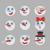 Cute snowmen  head emotion vector avatars set. Cartoon expression isolated face character. Simple gradient mascot heads