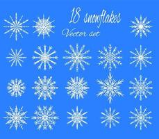 set 18 copos de nieve blancos diferentes hechos a mano vector