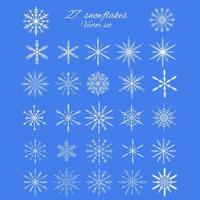 Set 27 white different snowflakes of handmade vector