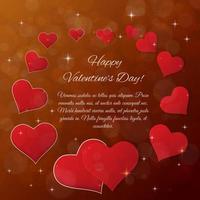 fondo de vector de día de san valentín brillante. corazones de papel brillante sobre fondo bokeh. diseño de tarjeta de felicitación