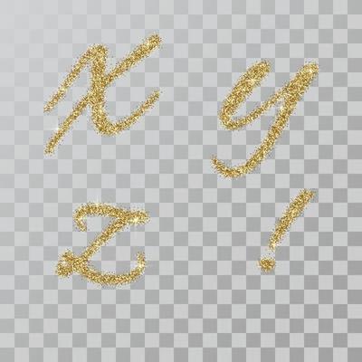 Gold glitter powder letters  x,y,z  in  hand painted style.