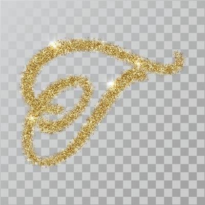 Gold glitter powder letter T in  hand painted style.