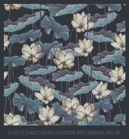 Vector EPS Seamless pattern illustration WHITE blooming lotus art
