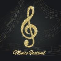 Abstract background with gold music notes and a treble clef vector