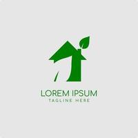 Green House Logo Design With Leaf  and Home Icon Vector