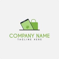 diseño de logotipo de tienda en línea con combinación de ilustración de vector de icono de teléfono inteligente y bolsa de compras