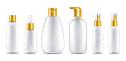 Cosmetic package mockup bottles products set. vector