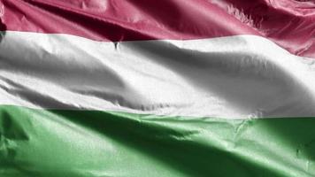 Hungary textile flag slow waving on the wind loop. Hungary banner smoothly swaying on the breeze. Fabric textile tissue. Full filling background. 20 seconds loop. video