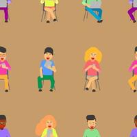 pattern seamless set of human worker team member enjoy them job on the chair. vector illustration eps10