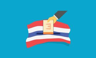 tailandia votación manual poner la opción de papel en una bandera nacional thong trairong tricolor rojo blanco azul vector ilustración eps10