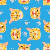 seamless pattern set of different element cute cat head and footprint. vector illustration eps10