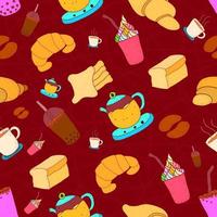 pattern seamless set of croissant and coffee. drawing flat colorful design vintage style. vector illustration eps10