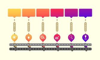 skyway roadmap timeline elements with markpoint graph think search gear target icons. vector illustration eps10