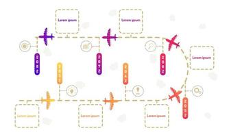plane flying roadmap timeline elements with markpoint graph think search gear target icons. vector illustration eps10