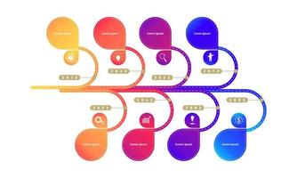 tree leaf roadmap timeline elements with markpoint graph think search gear target icons. vector illustration eps10