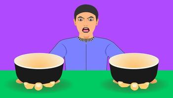 free space on cup for your food promotion. a man show two ware for meal recommended. vector illustration eps10