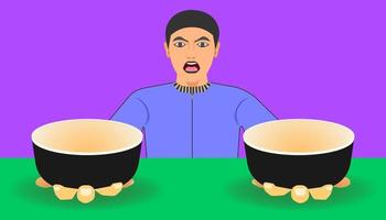 free space on cup for your food promotion. a man show two ware for meal recommended. vector illustration eps10