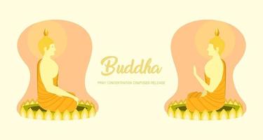 the monks sitting on lotus base for pray concentration composed release. pastel color background. vector illustration eps10