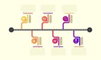 Elementos de la línea de tiempo de la hoja de ruta del metro con gráfico de puntos de marca Piense en los iconos de destino del equipo de búsqueda. ilustración vectorial eps10 vector