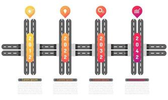 Elementos de la línea de tiempo de la hoja de ruta de la vía del túnel con gráfico de puntos de marca Piense en los iconos de destino del equipo de búsqueda. ilustración vectorial eps10 vector