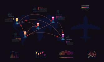 palne transports empresa asociada fábrica mapa mundial punto marca diseño infográfico con resumen gráfico gráfico datos vector ilustración eps10