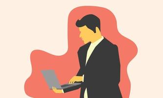 man holding a labtop while working and abstract background.vector illustration eps10 vector