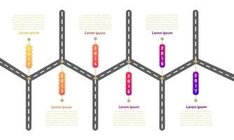 Elementos de la línea de tiempo de la hoja de ruta del metro de la ciudad con gráfico de puntos de marca Piense en los iconos de destino del equipo de búsqueda. ilustración vectorial eps10 vector