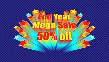 retro banner end year mega sale 50 off. plaid blue color background style. vector illustration eps10